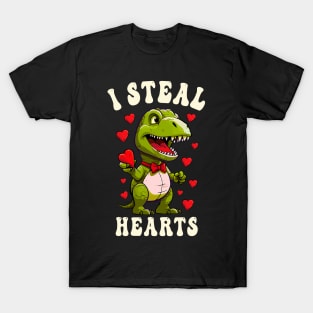 Boys Valentines Day Dinosaur I Steal Hearts Men Love T Rex T-Shirt